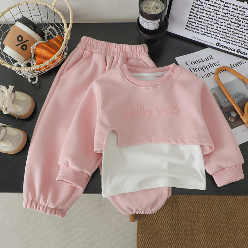 Girls Suit Sweatshirt Fashionable Casual Style Kidsren 2025 Baby Spring & Fall New Princess Style Three-Piece Outer Wear Set