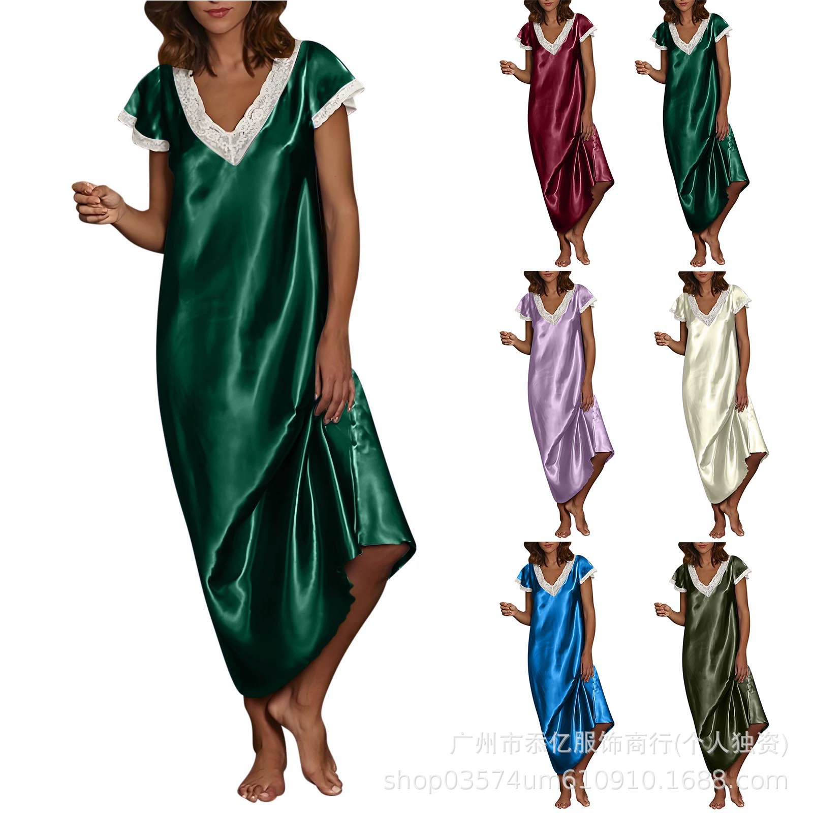 Европейская и американская внешняя торговля 2025 новая летняя домашняя пижама длинная юбка кружево с V-образным вырезом с короткими рукавами