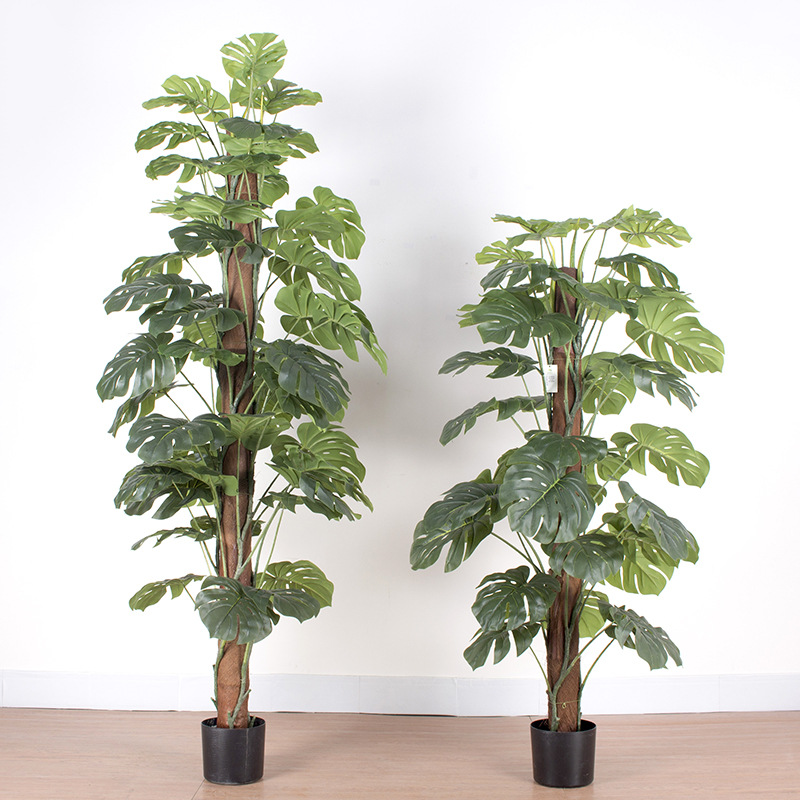 Paquete de tallo marrón sala de estar gran planta en maceta con simulación en maceta Monstera estilo selva tropical planta de hoja grande simulación espalda de tortuga