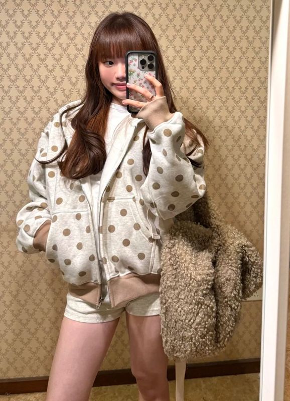 美式辣妹波点字母连帽开衫卫衣女春秋设计感宽松百搭oversize外套|undefined