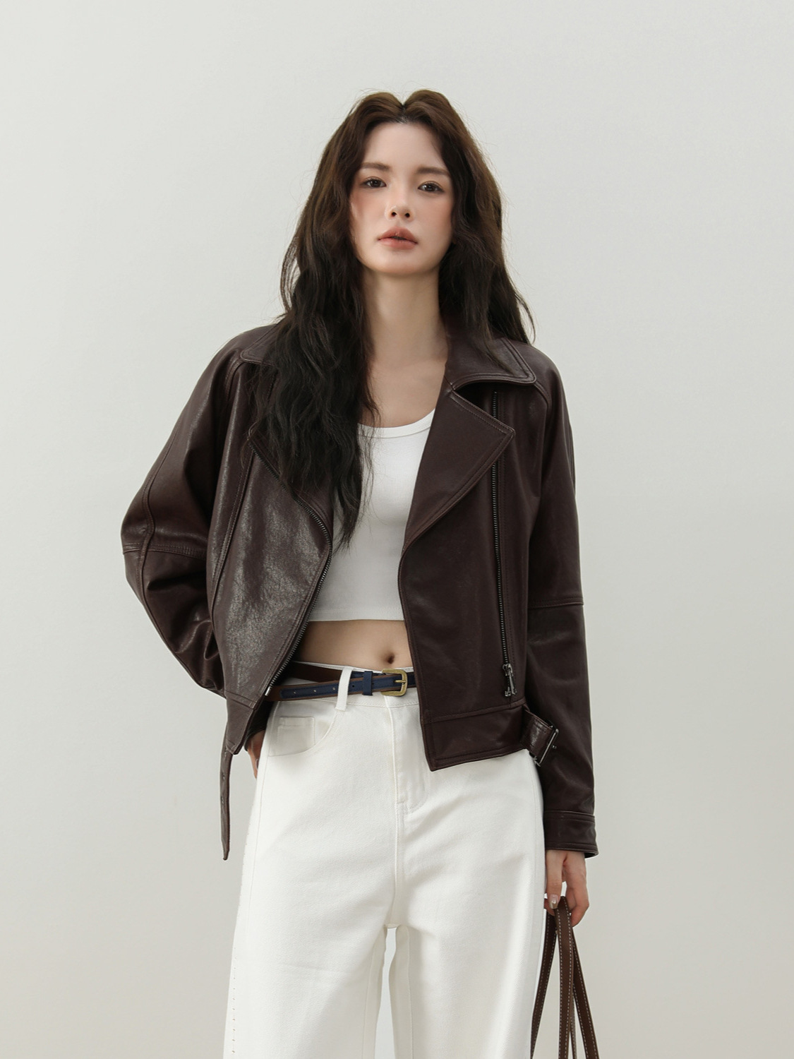 Autumn and Winter Leather Jacket for Women, Short Style, Vegetabl