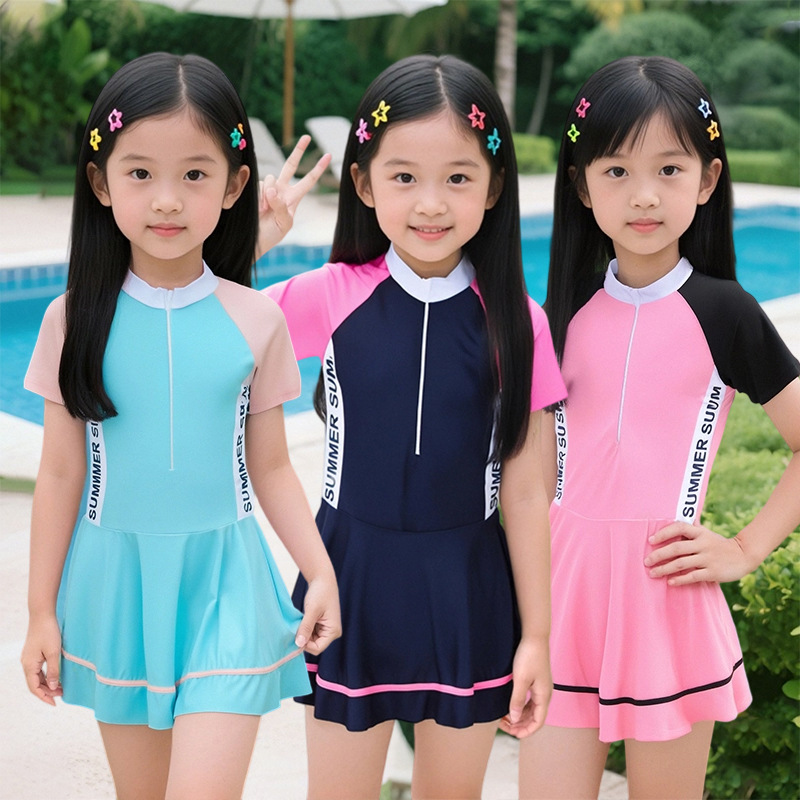 Traje de baño para niños nuevo estilo coreano mediano y grande para niños niñas vestido de una pieza estilo occidental traje de baño de entrenamiento boxeador profesional