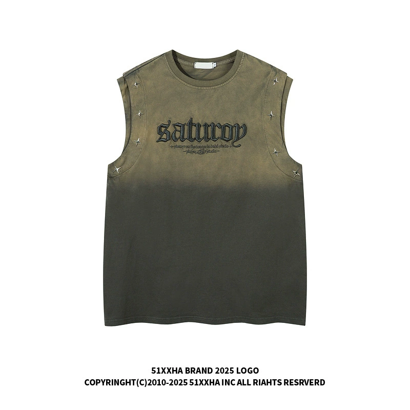 51 хип-хоп, американский уличный хип-хоп, градиентный жилет с заклепками, декоративный жилет без рукавов, мужская футболка в стиле хип-хоп