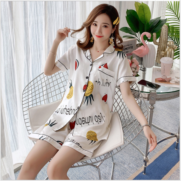 西瓜菠萝仿真丝开扣-白-双短