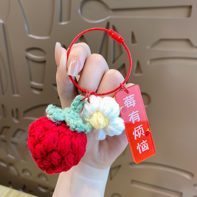 Buenas cosas ocurren en línea tejedido colgante de llaves tejedido bolso de lana colgante adorable exquisito bolso de llaves de mujer
