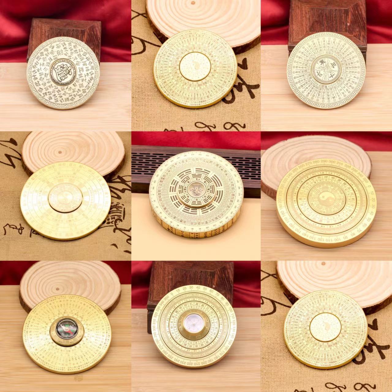 Brass compass multi-turn rotatable handle piece Bagua compass copper…