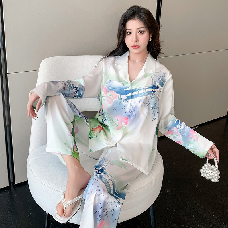 SOURCE factory goods 2024 spring new pajamas women's ice silk one-piece delivery TikTok live broadcast High Sense Home wear