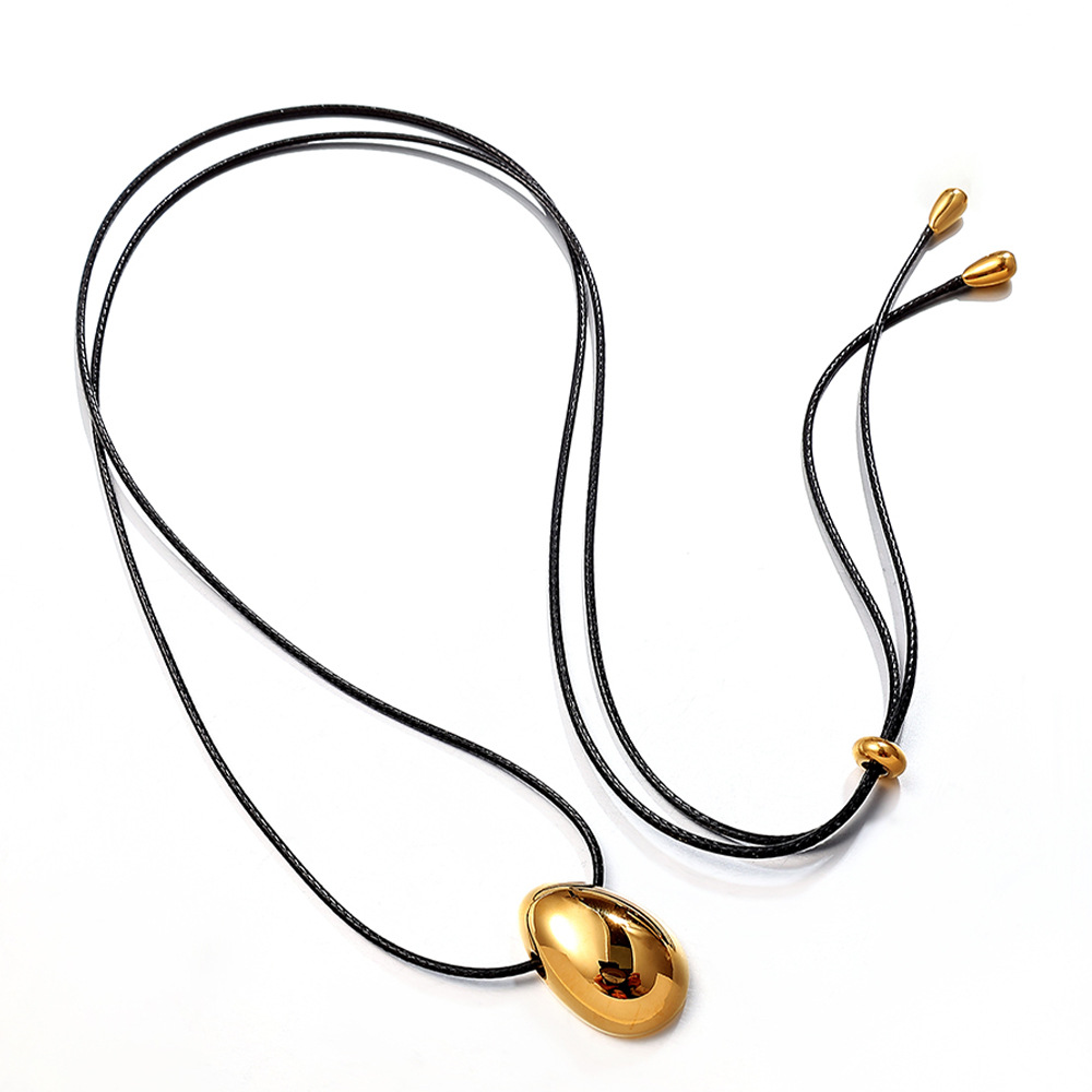 Collana lunga da donna semplice e regolabile, nera, di alta qualità, con cordino in pelle, liscia ed esagerata, a forma di goccia d'acqua, grande, catena per maglione._voghion.com