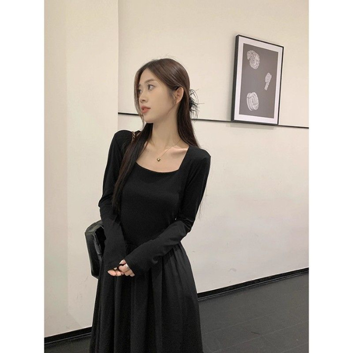 赫本黑色连衣裙女2025春季新款长袖收腰显瘦小黑裙高级感圆领长裙|undefined