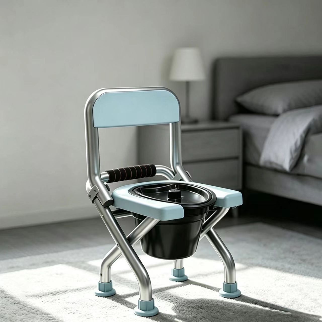 Stainless steel foldable toilet stool for elderly people, pregnant women, and home use; mobile, foldable, and with a backrest for easy reassembly