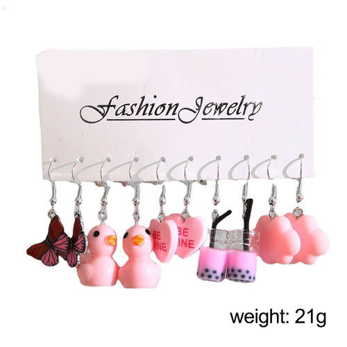Creative Butterfly Cloud Little Duck Earrings Pendant Dripping Glaze Mushroom Earrings Children's Cartoon Fun Earrings Wholesale