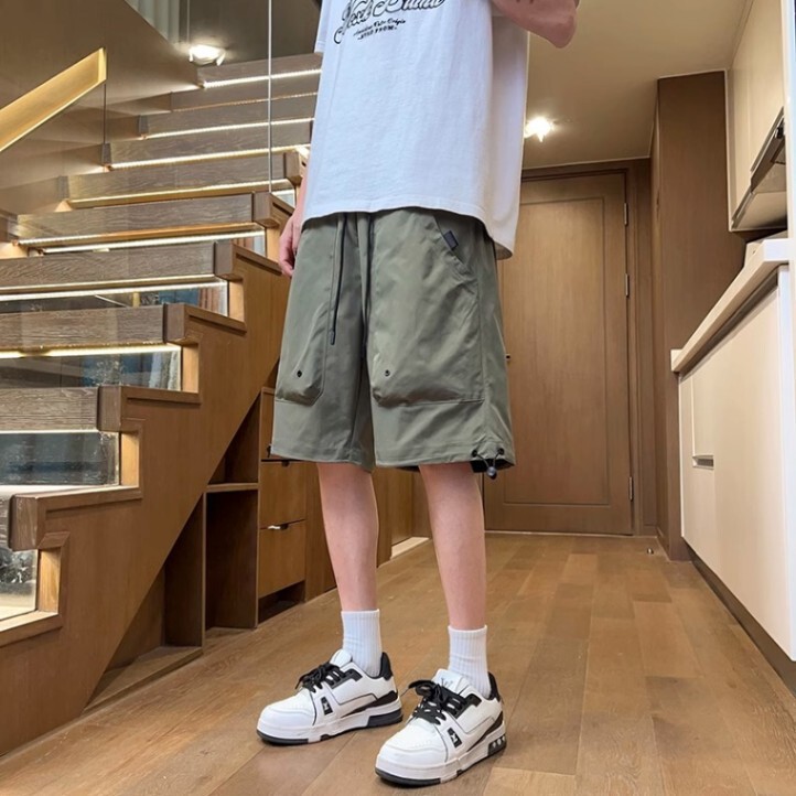 Army Green Tooling Shorts Men's Summer American Style Retro All-match Drawstring Pants Casual Sports Mountaineering Pants