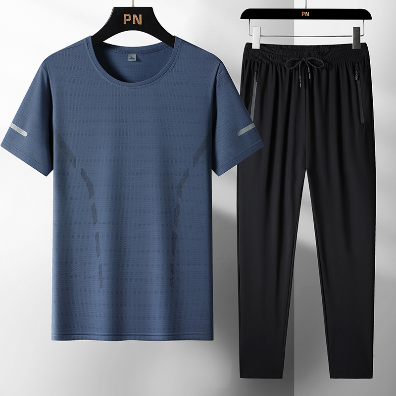 2024 verano ropa de hombre hielo deportivo conjunto casual hombre rápido secado conjunto de tres piezas fresco conjunto transpirable al por mayor