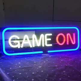 跨境供货霓虹灯GAME ON 雕刻背板霓虹灯造型游戏电竞房装饰霓虹灯