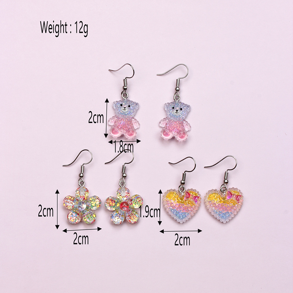 Fashion Crown Flower Resin Handmade Kidu0027S Drop Earrings 3 Pairs
