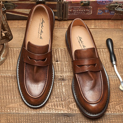 English penny loafers, full-grain cowhide, beanbag shoes, handmade men's one-piece slip-on casual leather shoes