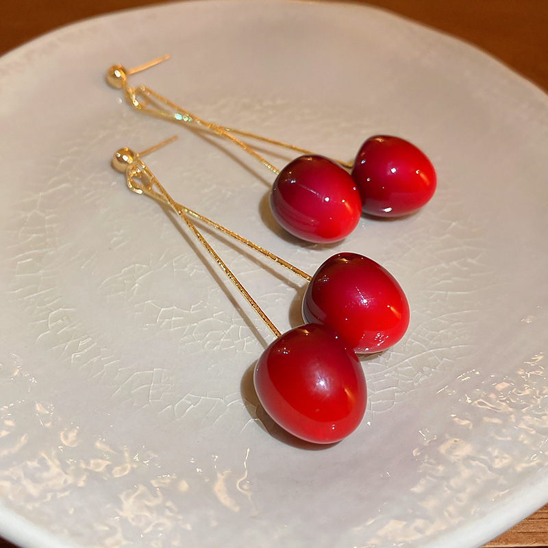 Alloy Material 1 Pair Exaggerated Sweet Cherry Plating Arylic Alloy Drop Earrings