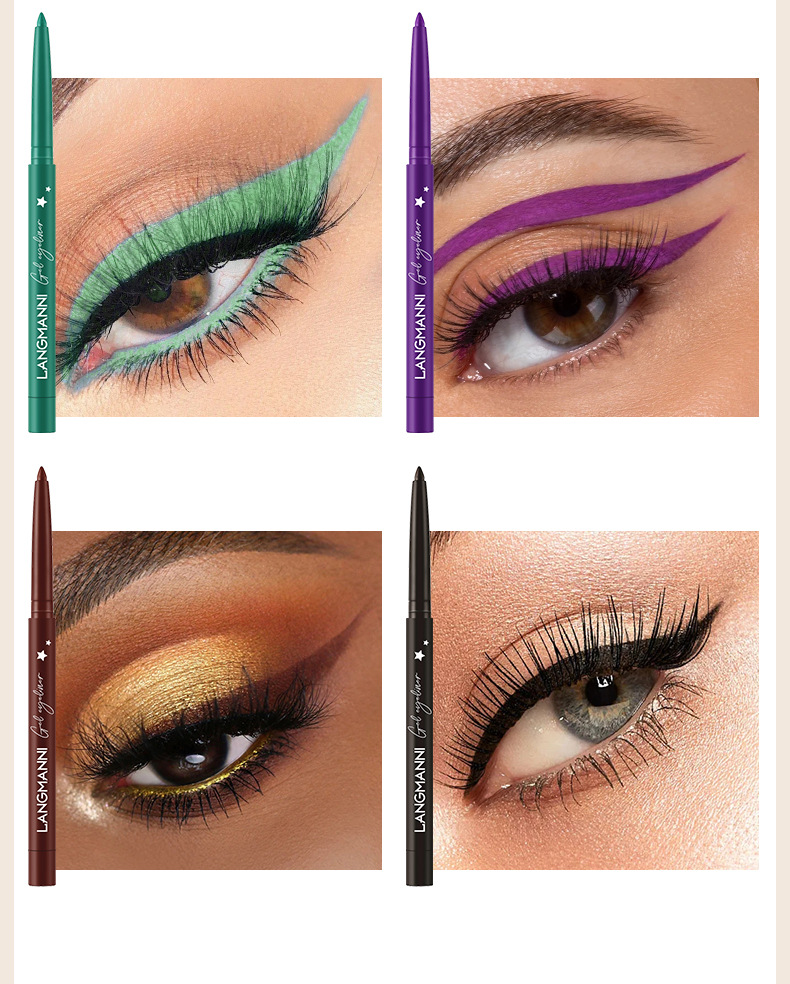 The Langmanni 12-color eyeliner set is not prone to smudging. It is a matte colored eyeliner set undefined