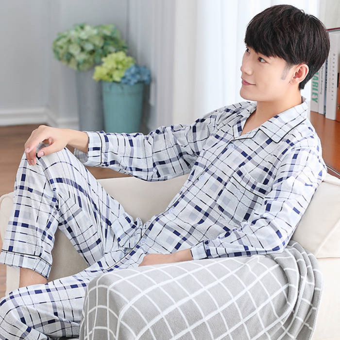 2024 nuevo pijama a cuadros para hombres primavera y otoño algodón de manga larga tamaño grande otoño y invierno para hombres se puede usar ropa para el hogar
