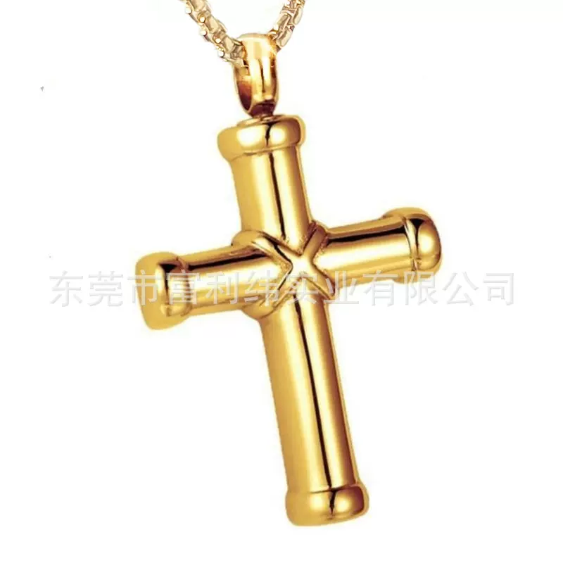 外贸饰品钛钢个性十字项饰 不锈钢香水瓶吊坠 十字架骨灰纪念项链