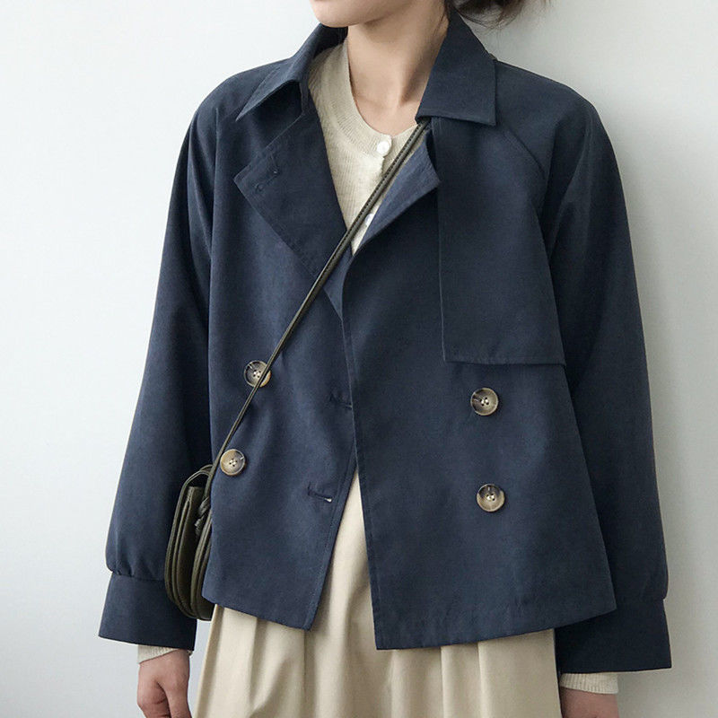 Korean Autum Chic Windbreaker Women's Short Casual Work Jacket Retro Loose British Style Thin Outwear