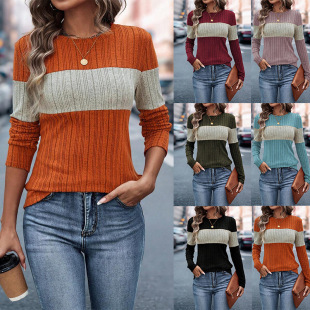 Europe and the United States cross-border women's clothing 2024 autumn and winter Amazon TIKTOK independent station explosions loose casual color matching T-shirt women