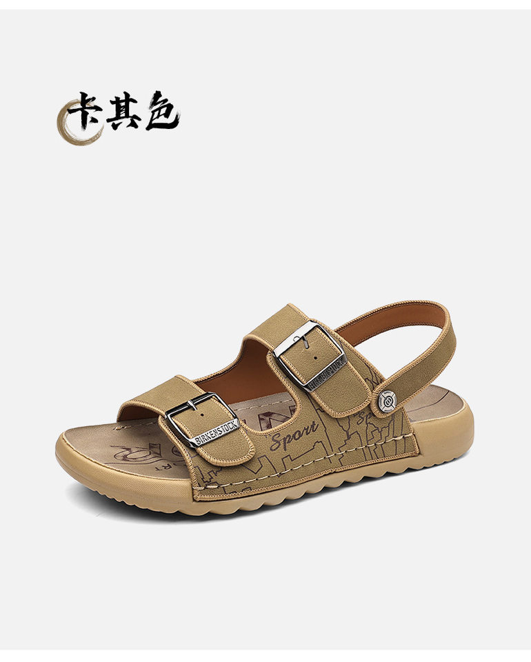 Dép sandal nam quai ngang hở mũi đế mềm, kiểu lười hai cách mang, thoáng khí chống trượt — 6666 màu kaki, 6666 màu vàng, 6666 màu xám chi tiết 18