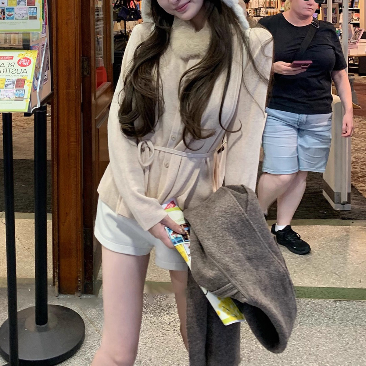 巴斯奶兔2.0版本 可拆卸真兔毛毛领开衫女柔软羊毛内搭收腰上衣