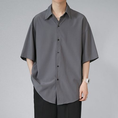 Ice silk short-sleeve summer fashion brand men's casual jacket, high-end, cool and stylish black shirt, thin, loose type