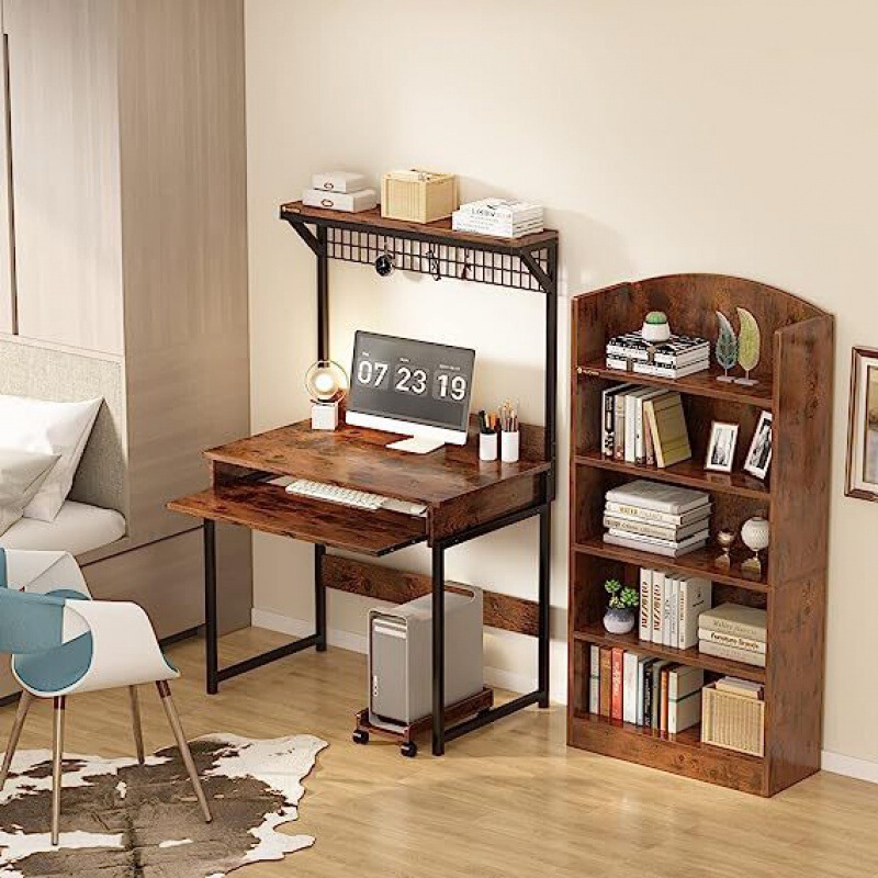 Cross-border dedicated steel and wood structure computer desk with keyboard tray and metal mesh desk home study desk