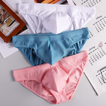 男士三角裤男款纯色简约螺纹三角裤男生粉色可爱性感纯棉透气裤头