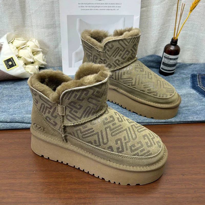 [Спот] толстые ботинки снегоступы женские короткие зимние взрывные модели теплые меха сапоги сети красные модные женские ботинки короткие сапоги