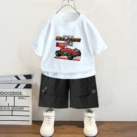 夏季2024新款工装裤套装男童潮范运动两件套汽车纯棉上衣时尚网红