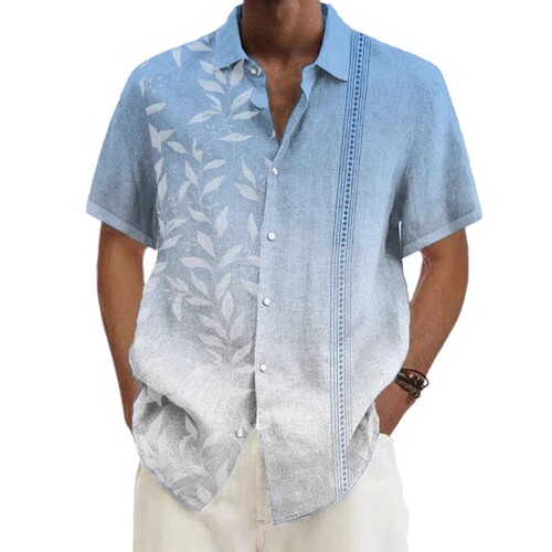 Summer New European Size 3D Digital Print Men's Sports Casual Loose Short Sleeve Collar Shirt for Men
