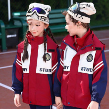 小学生校服套装儿童冲锋衣三件套红色校服套装防风套装幼儿园园服
