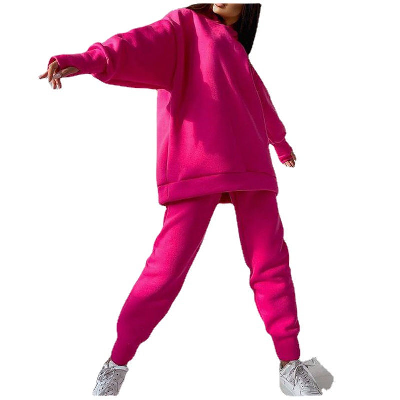 European and American fashion casual women's hoodie autumn and winter fleece sports two-piece pullover sports pants suit sportswear