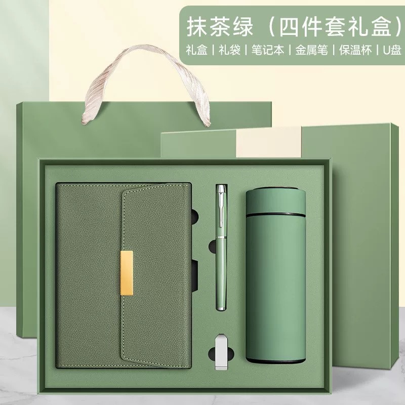 Matcha verde—bolígrafo de metal—disco U—caja de regalo con termo
