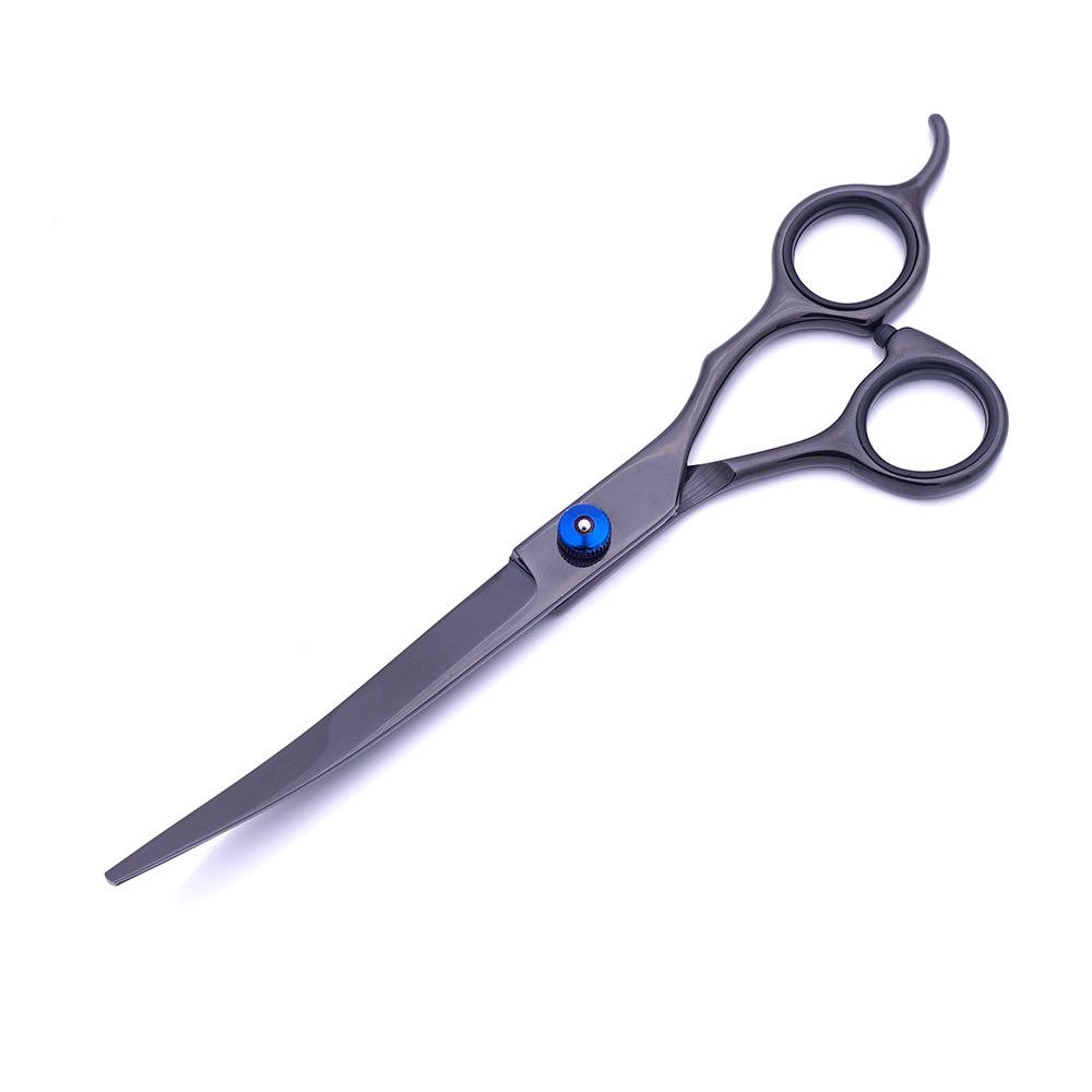 Tijeras de acero inoxidable para mascotas al por mayor de fábrica, tijeras curvas de color de 7 pulgadas, tijeras finas, juego de tijeras de reparación para mascotas