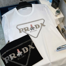 欧洲站短袖T恤男高端欧货大牌三角烫钻冰丝名牌夏季薄款透气半袖