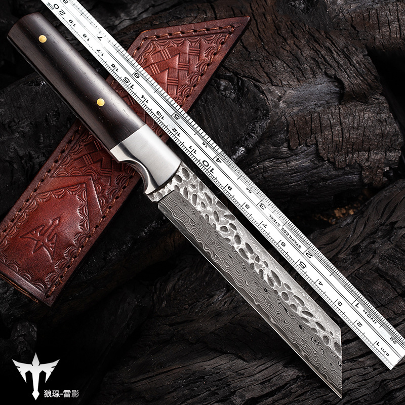 Wolf's Damascus steel knife knife sharp high hardness portable tactical fighting knife self-defense outdoor survival knife