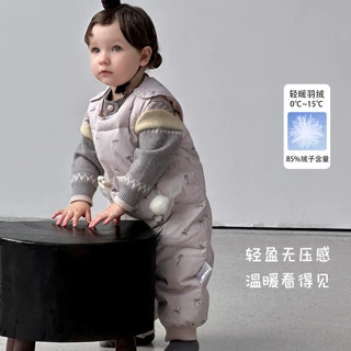 婴幼儿保暖羽绒裤秋冬新款女宝宝轻羽绒连体裤女童满印花无袖哈衣