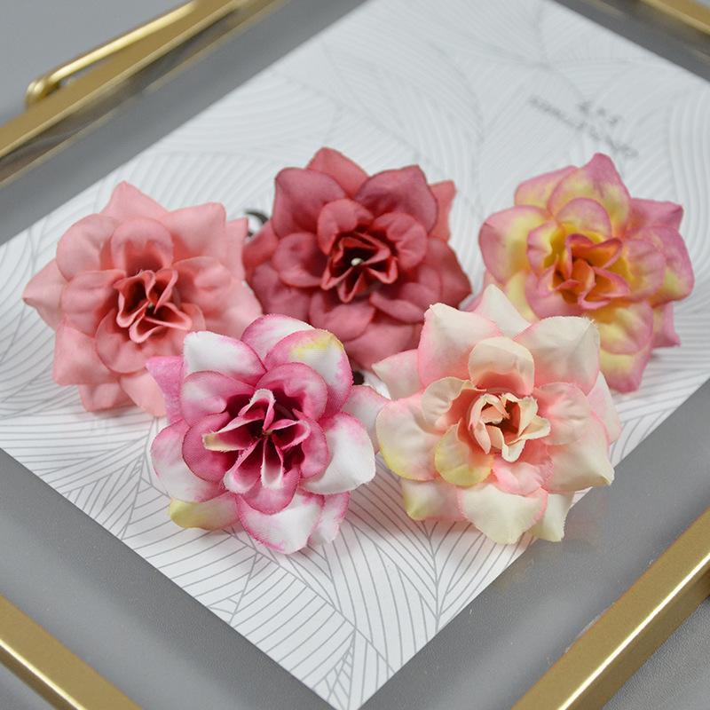 Autumn Rose Flower 4.5 ㎝ Rose Flower Hairpin Flower Opera Headwear Accessories Flower Box Shoe Flower Wedding Arrangement