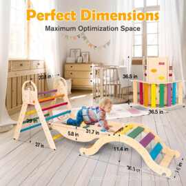 木质感统训练三角形攀爬架室内丛林健身房可转换坡道攀爬架