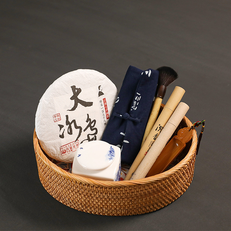 秋藤编收纳篮手 工编织越南风情ins零食坚果面包盘针线篮茶具箩筐