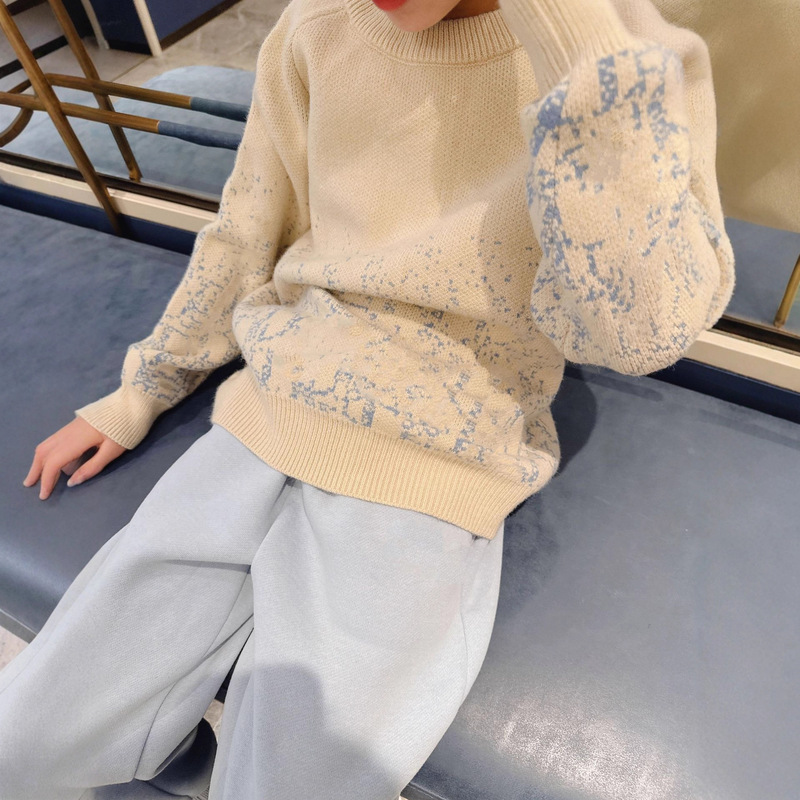 25 New Autumn and Winter Kidsren's Jacquard Fuzzy Knitted Sweaters for Boys and Girls, Gradient Loose Tops, High-End Kidsren's Clothing