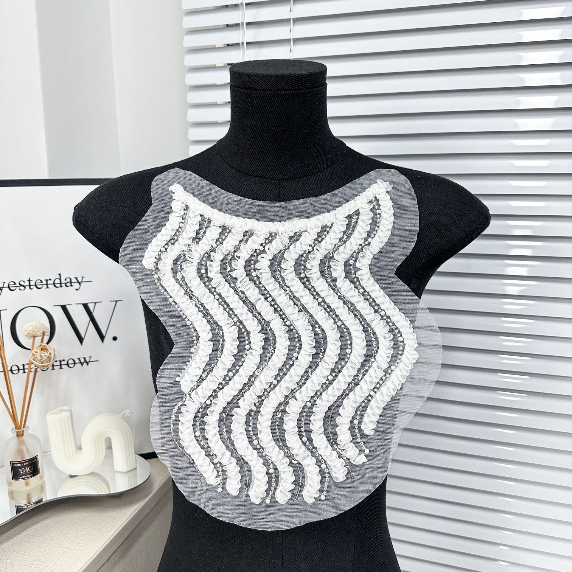 encaje tridimensional ondulado collar delantero decoración vestido camisa vestido vestido vestido de baile collar curva accesorios de flores image 2
