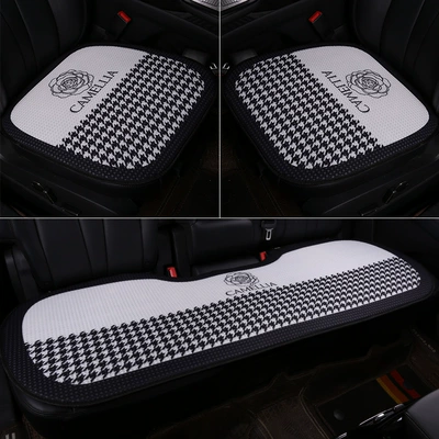 All Seasons, Linen Seat Cushion, Half-Wrapped | Seat cushion, seat cover - white-camellia-three-piece-set-2-front-seats-rear-seat-bench-honeycomb