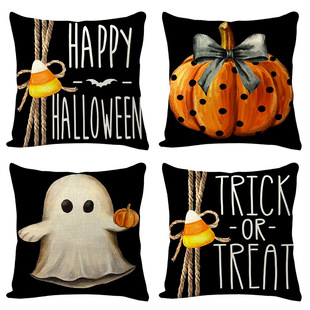 Amazon's Hottest Pumpkin Halloween Linen Pillow Cover Black and White Skull Print Cushion Car Sofa Cushion Cover