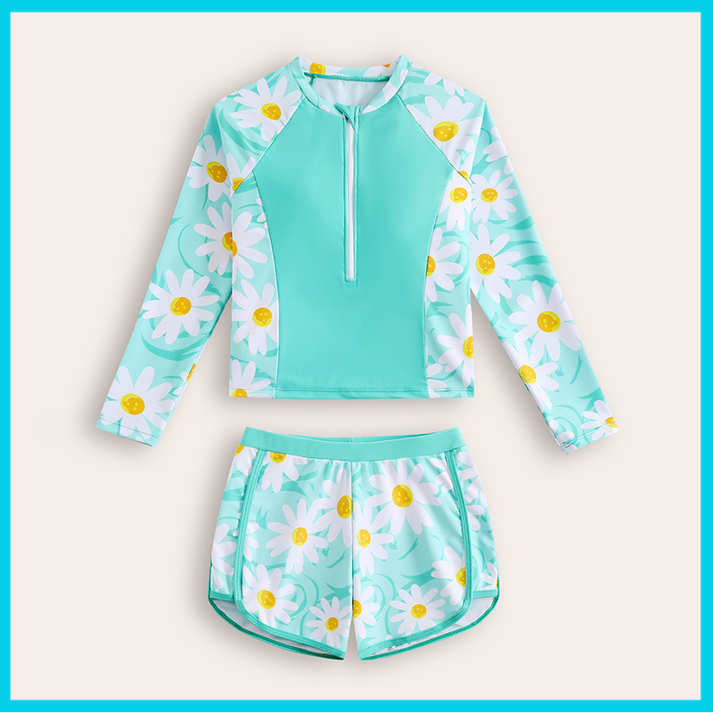 Maillot de bain anti-UV à manches longues pour enfants, fermeture éclair intégrale, protection solaire UPF 50+, modèle pudique pour garçons et filles_voghion.com