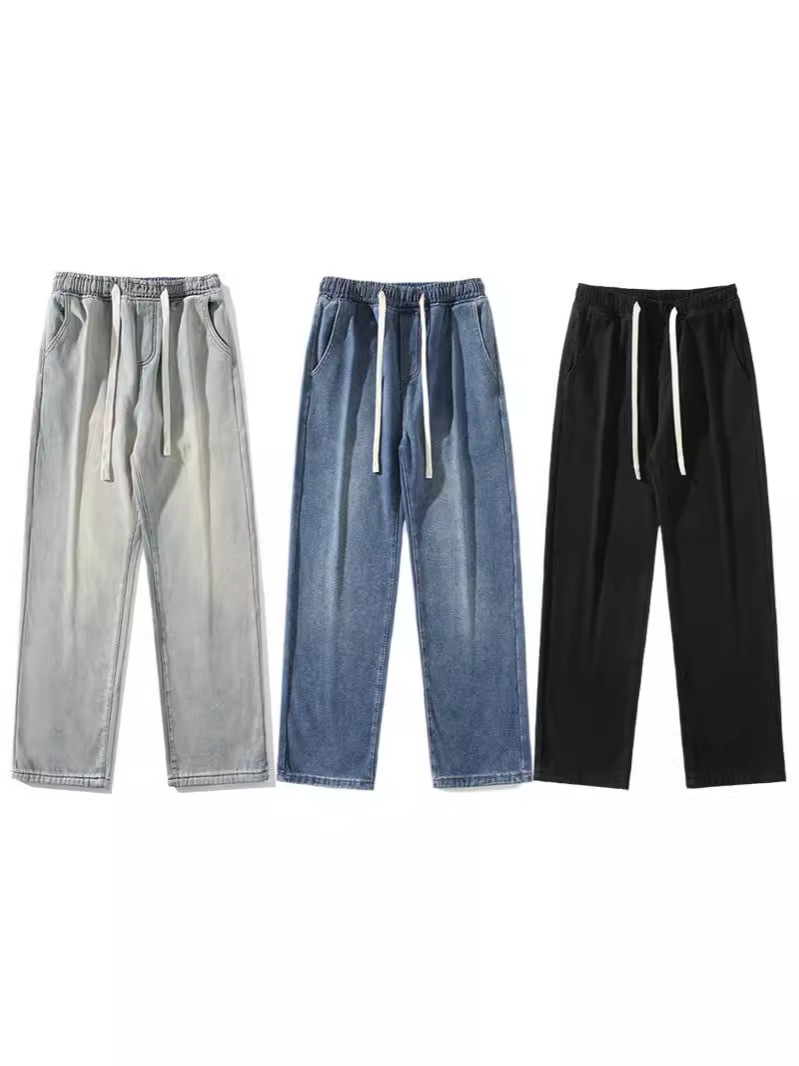 Pantalones Jeans Rectos Holgados para Hombre de Algodón con Cintura Elástica para Uso Casual